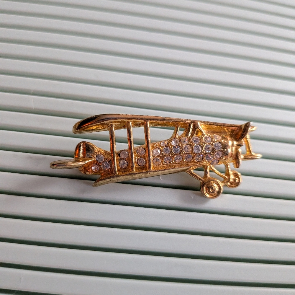 Vintage Gold Tone Airplane Brooch